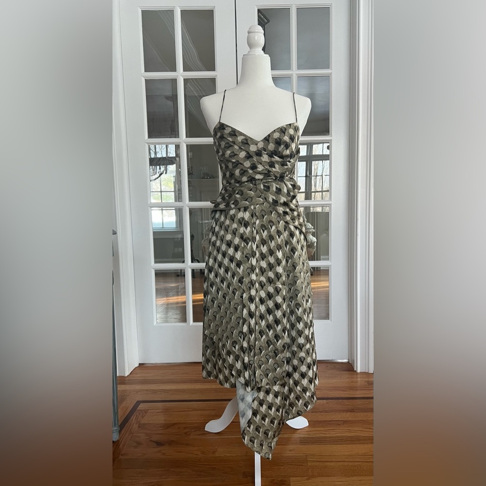 $655 Acler Asymmetric Green and White Dress US Size 6